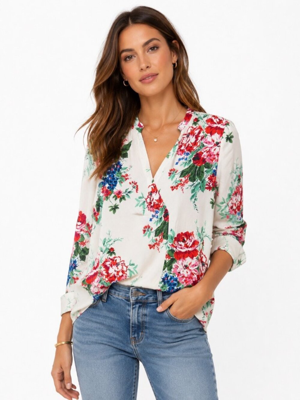 Zara Basic Womens Floral Long Sleeve Blouse Size S